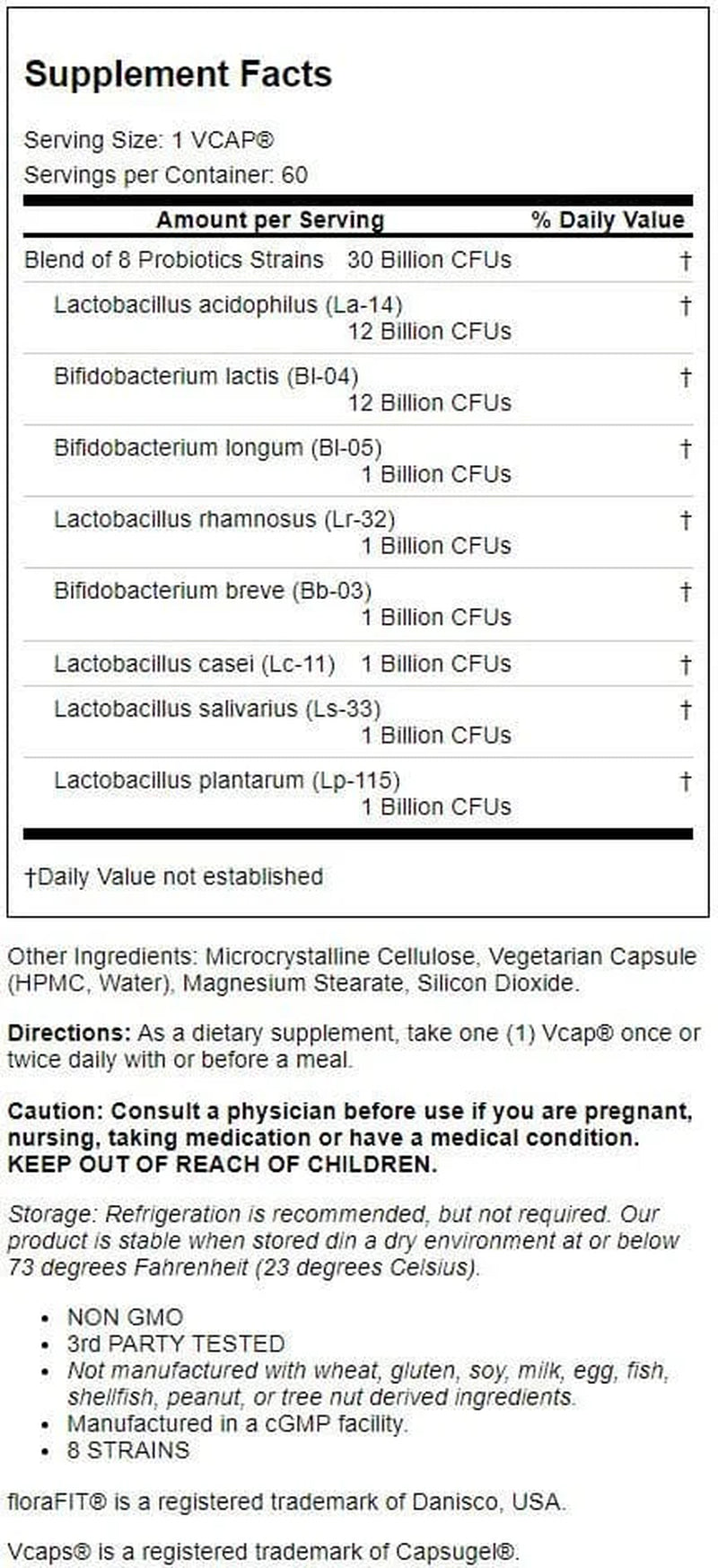 Natural Probiotic 30 Billion Cfus 30 Billion Cfu 60 Vcaps