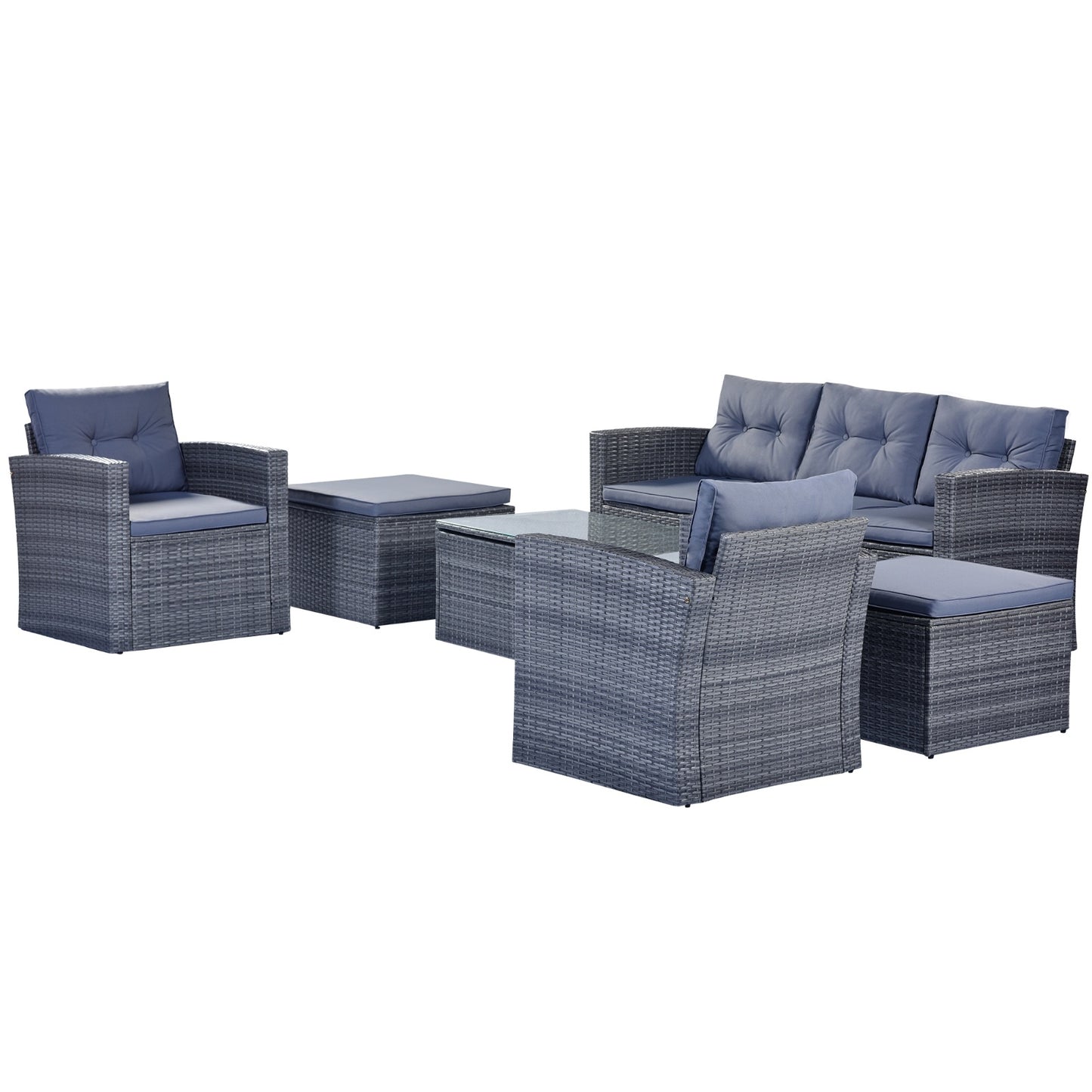 6-Piece All-Weather Wicker PE Rattan Patio Dining Set With Coffee Table