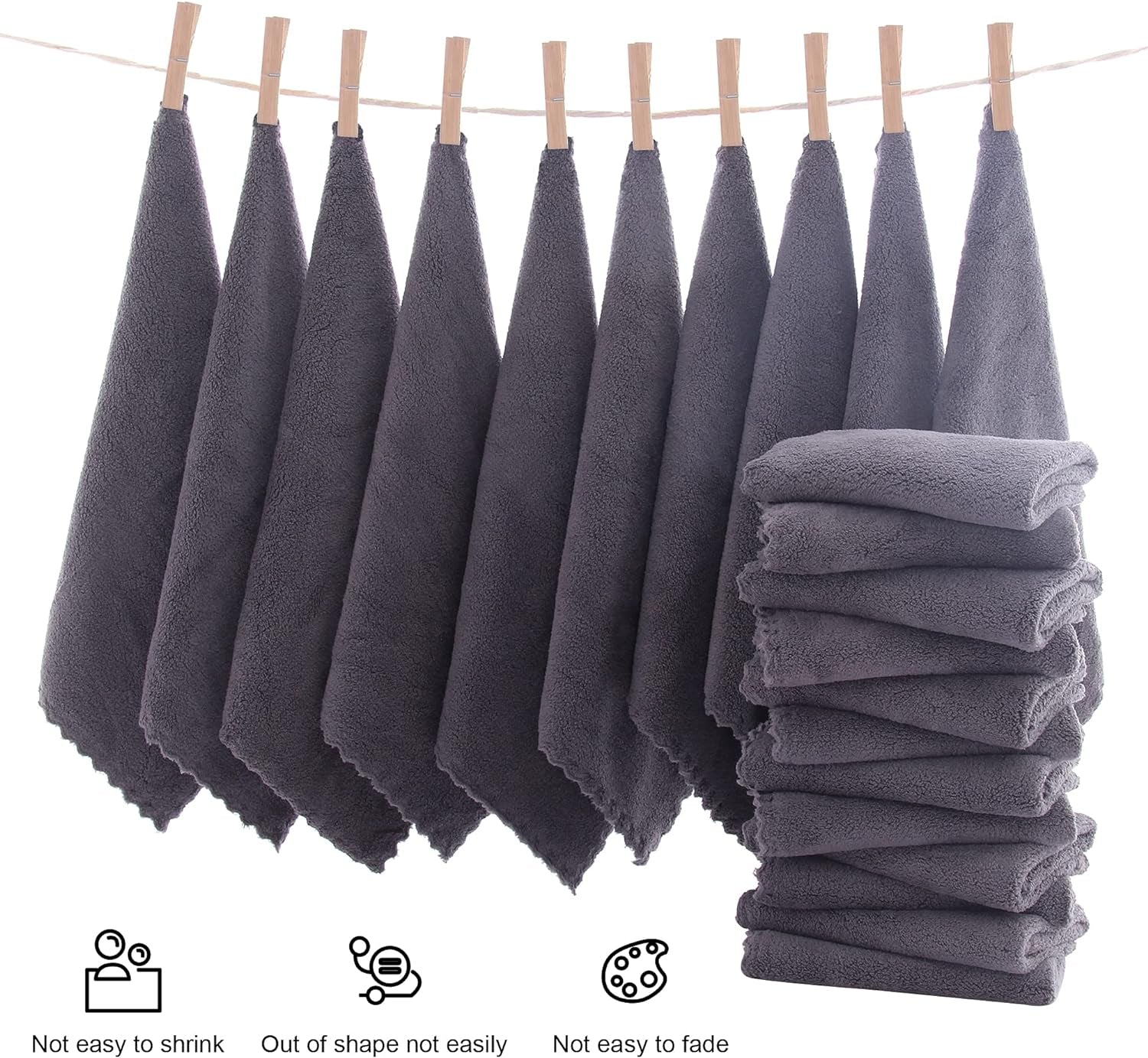 Ultra Soft Premium Washcloths Set - 12 X 12 Inches - 24 Pack - Quick Drying - Highly Absorbent Coral Velvet Bathroom Wash Clothes - Use as Bath, Spa, Facial, Fingertip Towel (Grey)