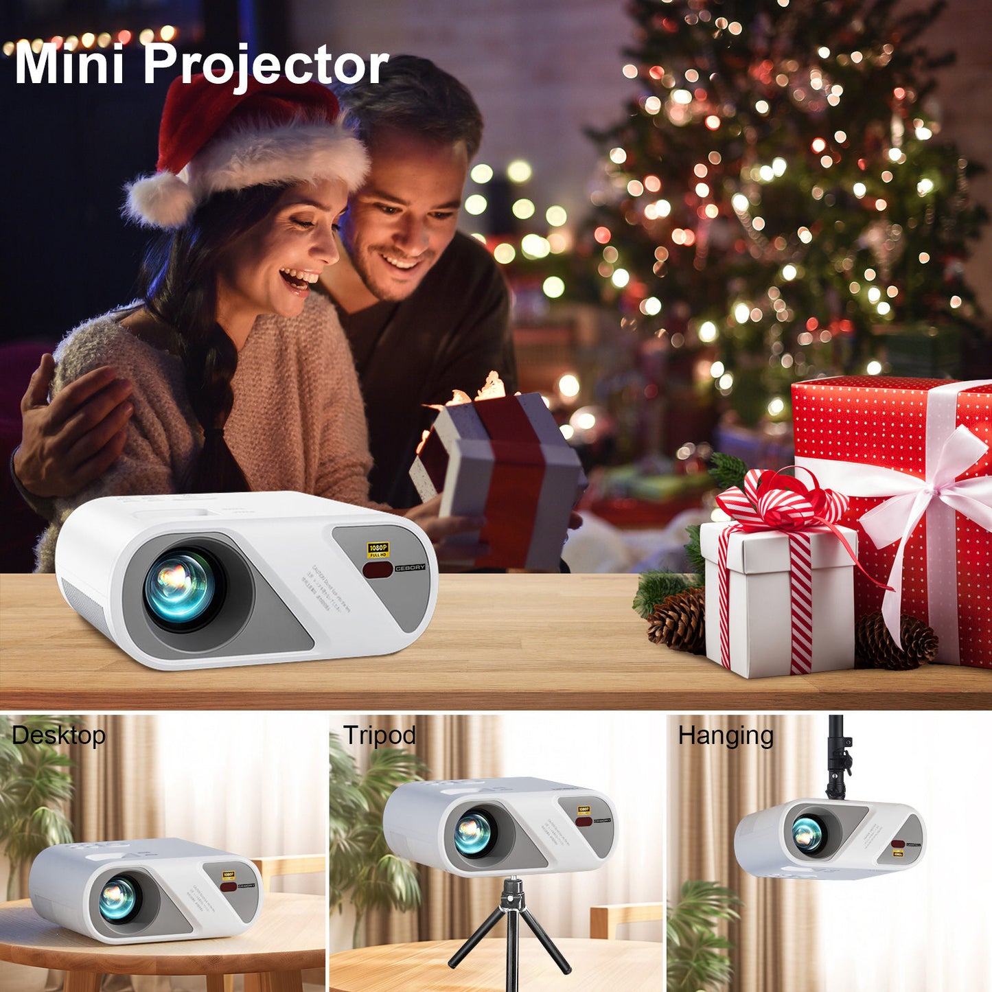 Projector, Full HD 1080P Video Projector With Tripod, Portable Mini Outdoor Movie Projector For iPhone, Home Theater Projector Compatible With HDMI/USB/AV/Smartphone/TV Stick/Laptop