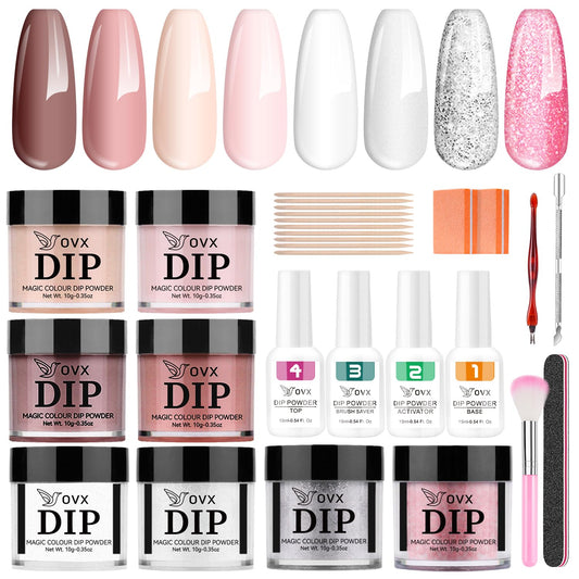 Dip Powder Nail Kit, 8 Colors Dip Nails Powder Starter Kit, Nail Dip Powder Kit for Beginners with Everything Nail Art Kit with Dipping Powder Liquid Set Recycling Tray for Manicure Home and Salon Use