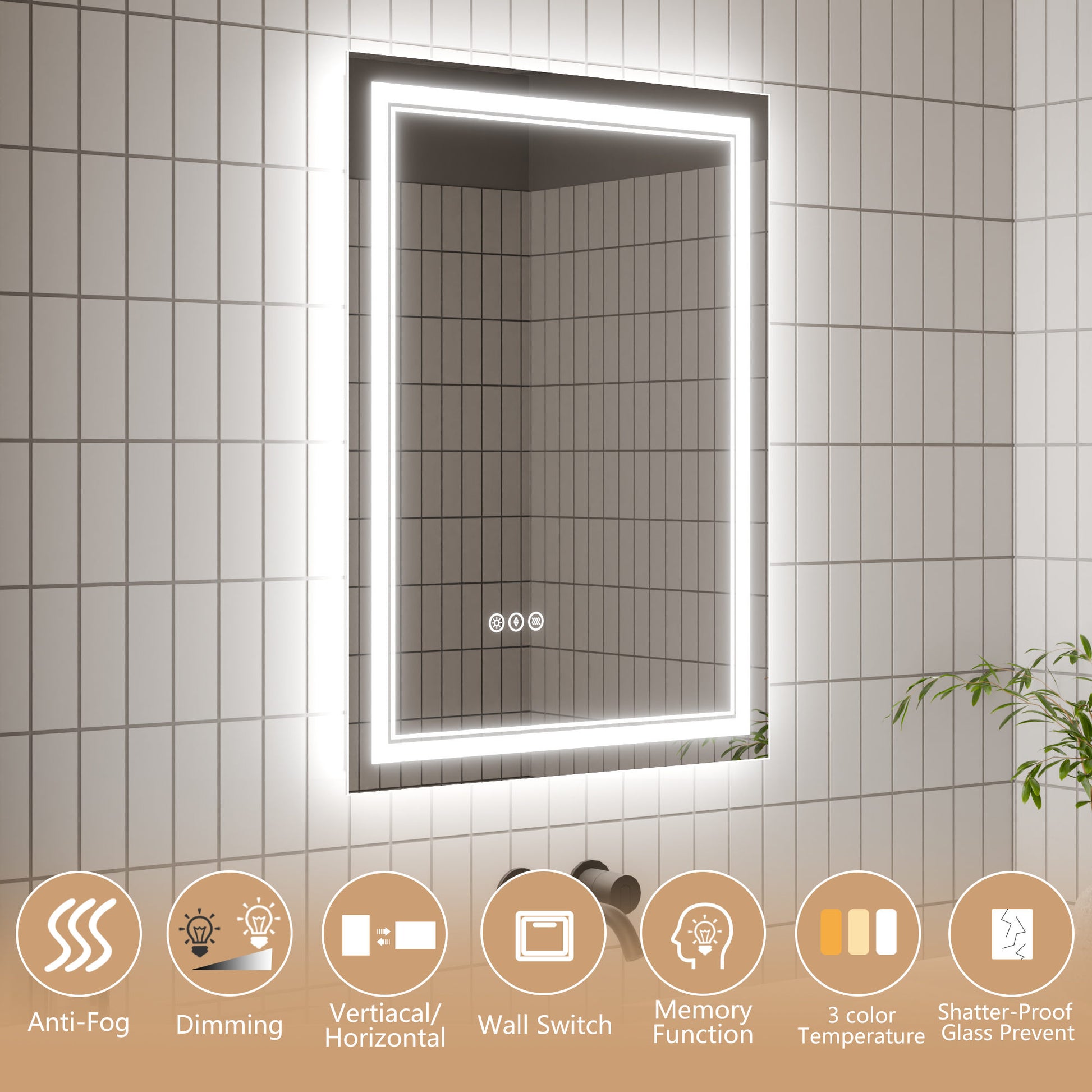 LED Bathroom Vanity Mirror with Light, 24x 32 inch, Anti Fog, Dimmable,Tricolor temperature，Backlit &amp; Frontlit，Both Vertical and Horizontal Wall Mounted Vanity Mirror(24x32)