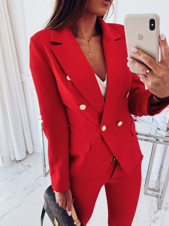 Autumn And Winter High-quality Suit Jacket Metal Buckle Double-breasted Small Suit Women