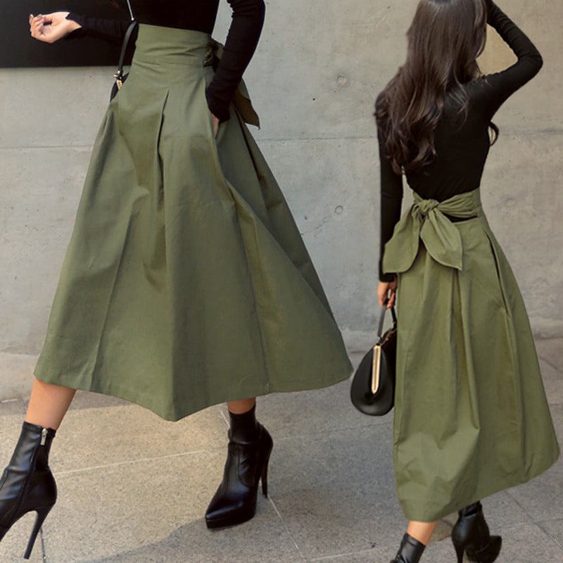 Skirt 2022 Spring And Autumn A- Line Umbrella Skirt Super Popular Bow Large Swing Skirt Slim Waist Long