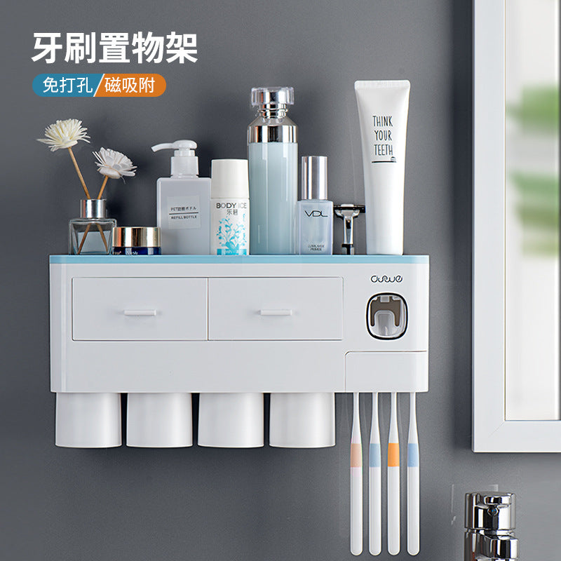 Toothbrush Holder Toothbrush Cup Mouthwash Cup Wall-mounted Bathroom Punch-free Wall-mounted Toothpaste Toothbrush Cup Suit