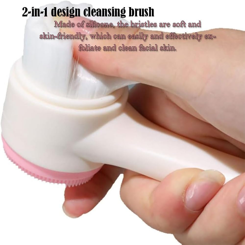 1 Pack Facial Cleansing Brush, 2-In-1 Two-Head Manual Cleansing Brush, Silicone Facial Scrubbing Brush for Deep Pores, Exfoliation, Blackhead Removal and Cosmetic Massage