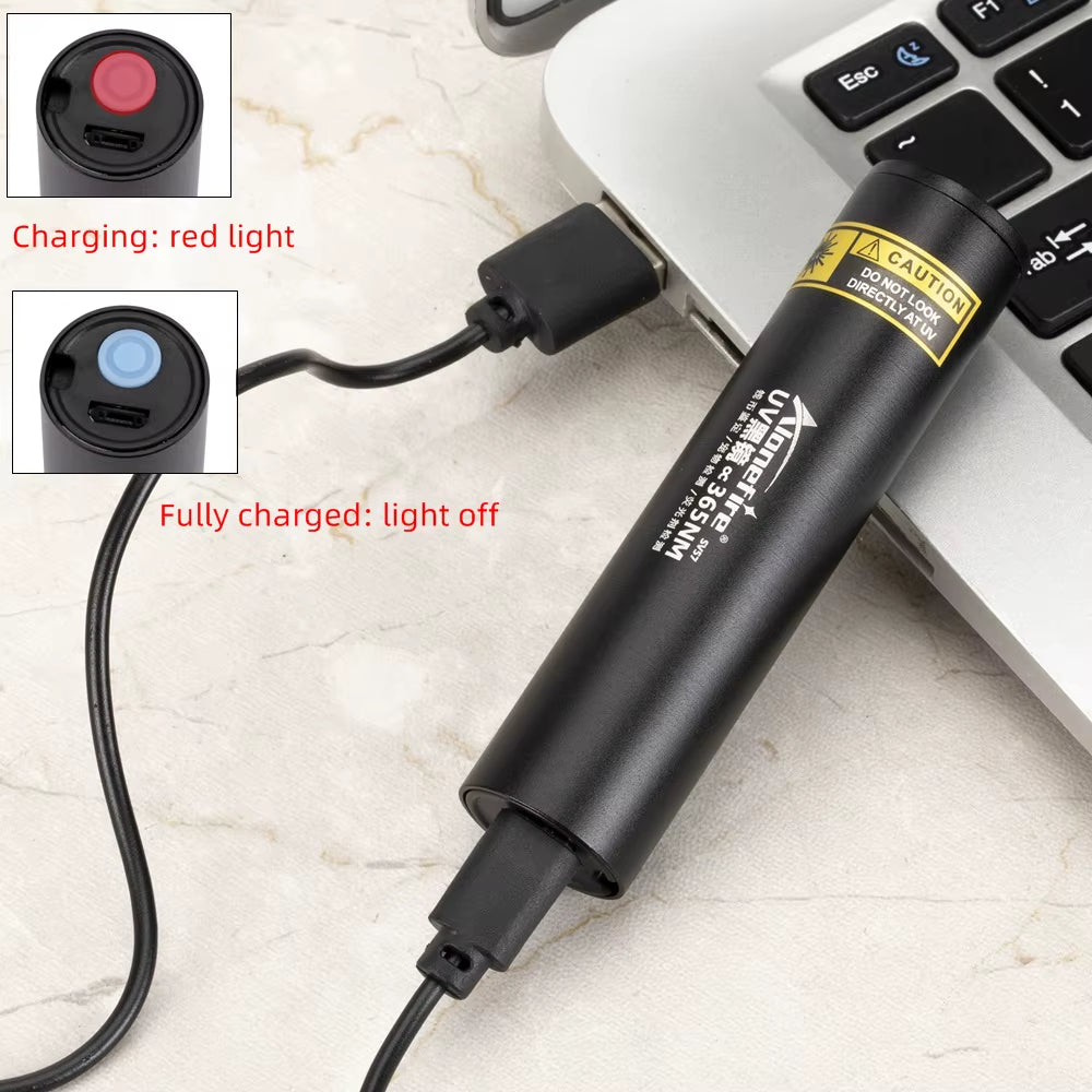 3W 365Nm UV Flashlight USB Rechargeable Ultraviolet Torch Pets Urine Cat Tinea Money Ore Scorpion Detection Black Light SV57