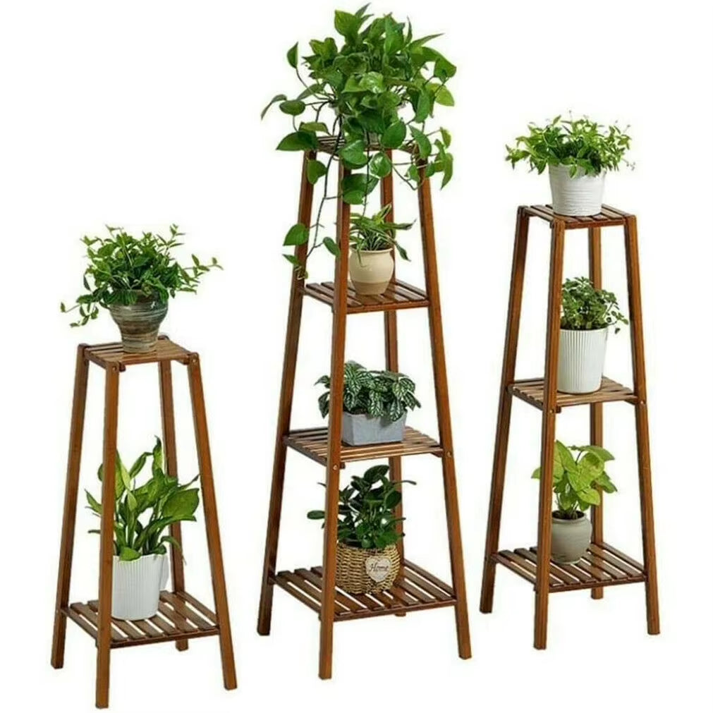 77/97/117Cm Tall Bamboo Plant Stand Flower Pot Display Rack Shelf Indoor Outdoor