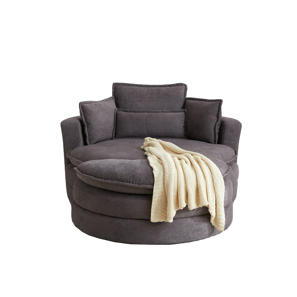 52&#039; Swivel Accent Barrel Modern Grey Sofa Lounge Club Big Round Chair with Storage Ottoman chenille Fabric for Living Room Hotel with 4 Pillows