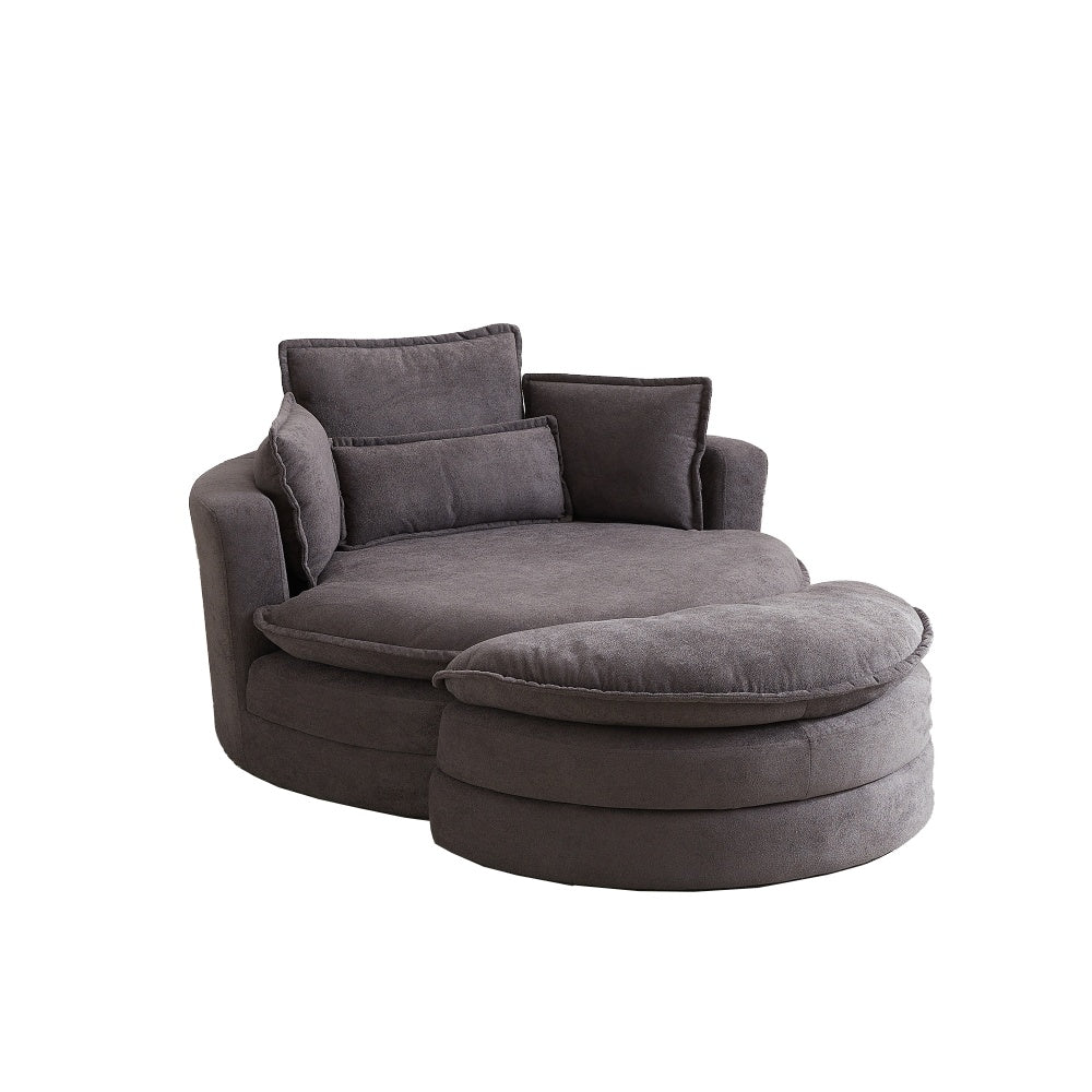 52&#039; Swivel Accent Barrel Modern Grey Sofa Lounge Club Big Round Chair with Storage Ottoman chenille Fabric for Living Room Hotel with 4 Pillows