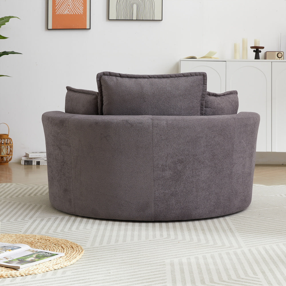 52&#039; Swivel Accent Barrel Modern Grey Sofa Lounge Club Big Round Chair with Storage Ottoman chenille Fabric for Living Room Hotel with 4 Pillows