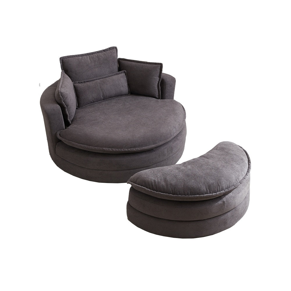 52&#039; Swivel Accent Barrel Modern Grey Sofa Lounge Club Big Round Chair with Storage Ottoman chenille Fabric for Living Room Hotel with 4 Pillows