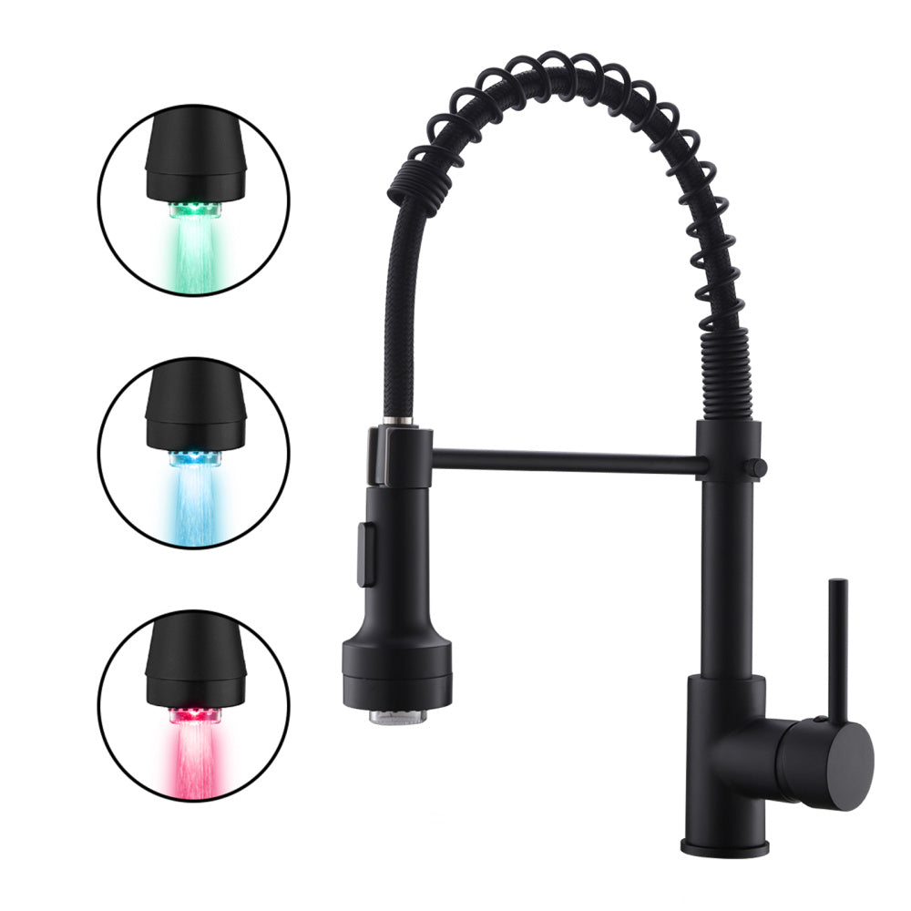 LED Commercial Kitchen Faucet with Pull Down Sprayer, Single Handle Single Lever Kitchen Sink Faucet