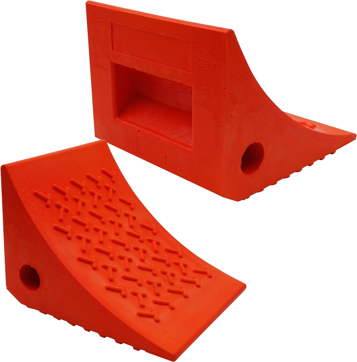 Heavy Duty Wheel Chocks (2 Pack) - Durable, Non-Slip, Solid Rubber Wheel Chocks for Boat Trailers, RV, Truck, Camper - Perfect on All Surfaces and in All Weather - Orange…