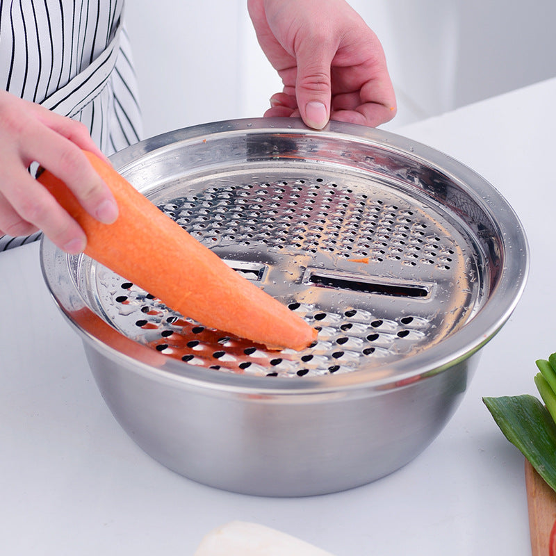 Thickened Stainless Steel Basin Set Grater Basin Set Three-piece Kitchen Washing Rice Sieve Draining Basin Practical Gift