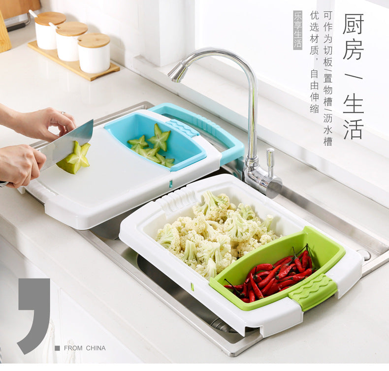 Creative Desktop Plastic Sorting Rack Kitchen Telescopic Draining Basket Portable Draining Telescopic Cutting Board Rack