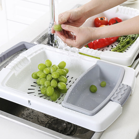 Creative Desktop Plastic Sorting Rack Kitchen Telescopic Draining Basket Portable Draining Telescopic Cutting Board Rack