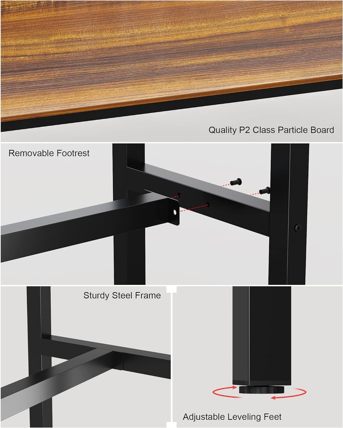 Bar Table, Bar Height Pub Table, Counter Height Table with Sturdy Metal Frame, Rectangular High Top Table for Kitchen & Dining, Living Room (47.24", Teak)