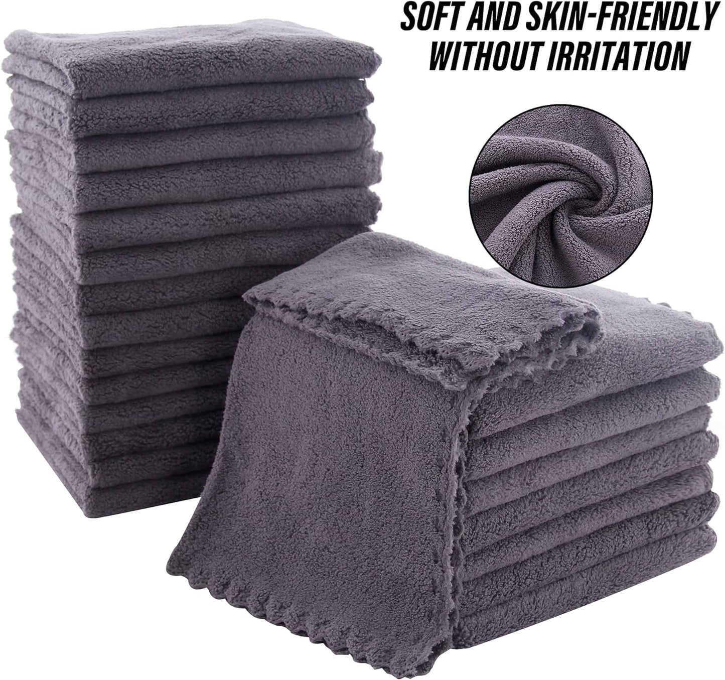 Ultra Soft Premium Washcloths Set - 12 X 12 Inches - 24 Pack - Quick Drying - Highly Absorbent Coral Velvet Bathroom Wash Clothes - Use as Bath, Spa, Facial, Fingertip Towel (Grey)