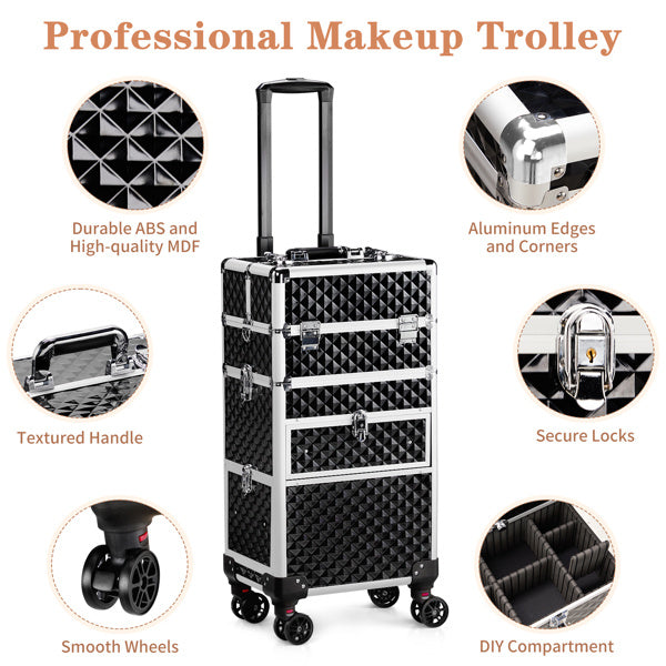 2-in-1 With Sliding Rail, Front Pull Flat, Left Pull Detachable Universal Wheel, Aluminum Makeup Case