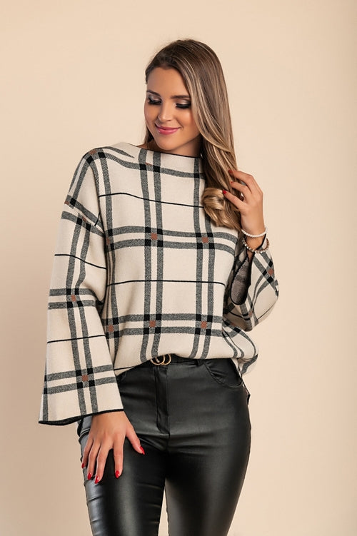 Checkered sweater, beige