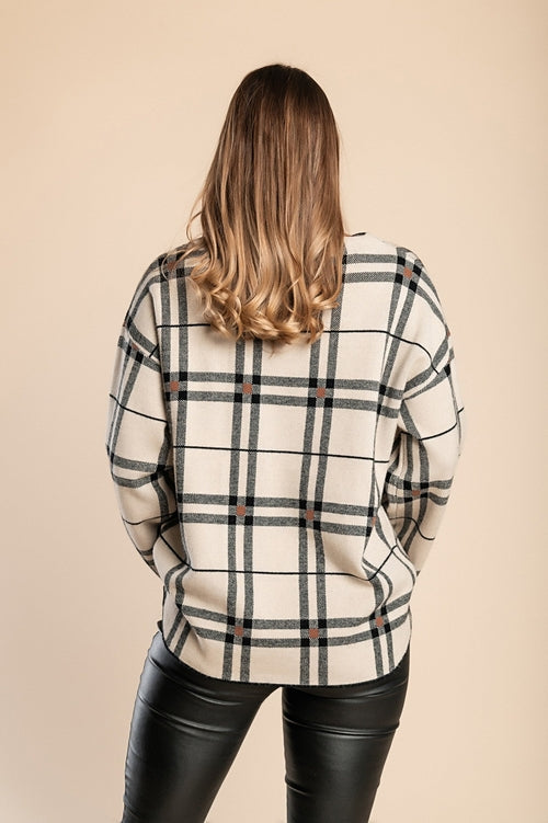 Checkered sweater, beige