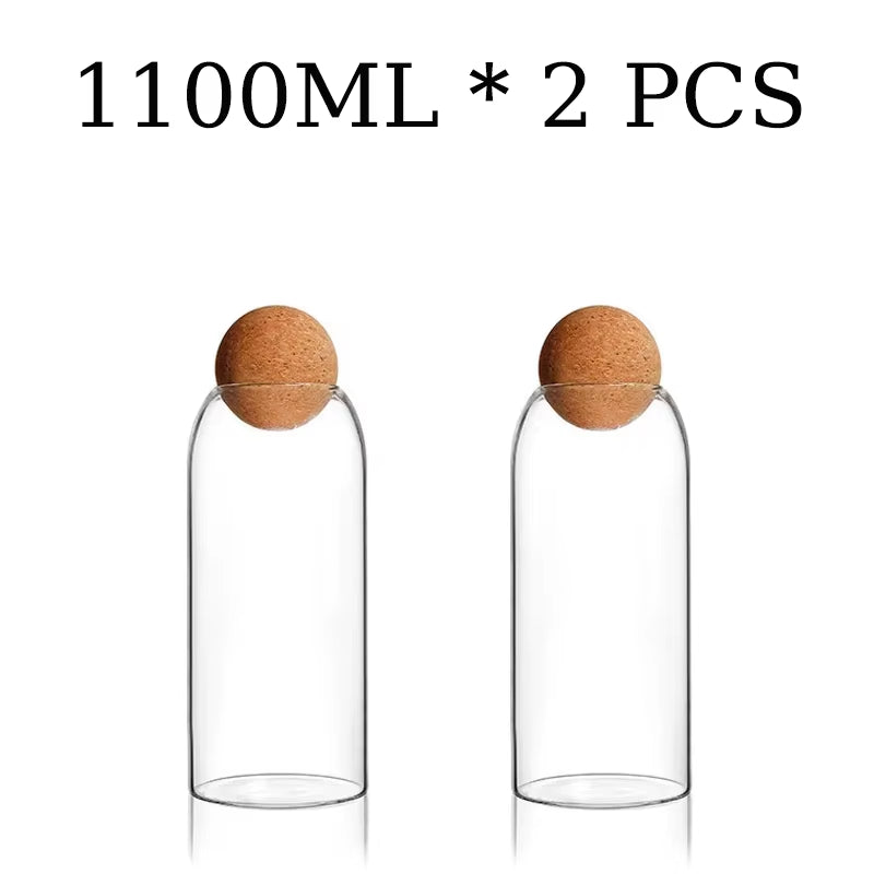 Cork Stopper High Borosilicate Transparent Glass Sealed Can Kitchen Food Grain Storage Can Tea Can Candy Storage Tank Tools