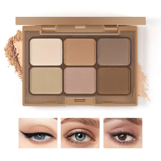 6 Colors Nude Eyeshadow Palette, Matte Shimmer Eyeshadow Makeup Palette for Neutral Smokey Bronze Eye Makeup