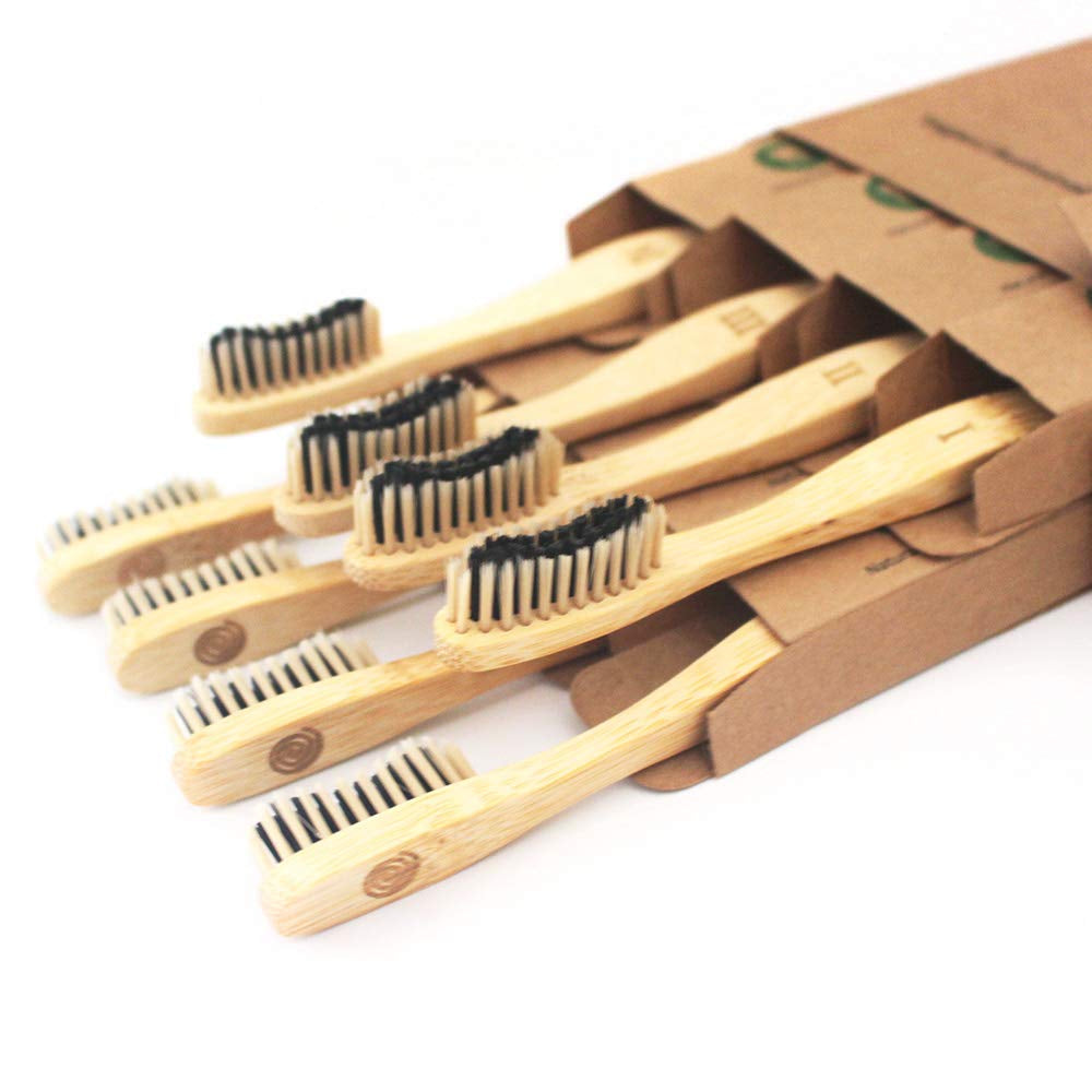 | Bamboo Toothbrush | Charcoal Infused BPA Free Medium Bristles | Organic & Sustainable | Biodegradable & Eco-Friendly | Set of 8 | the Natural Way to Whitening Your Teeth