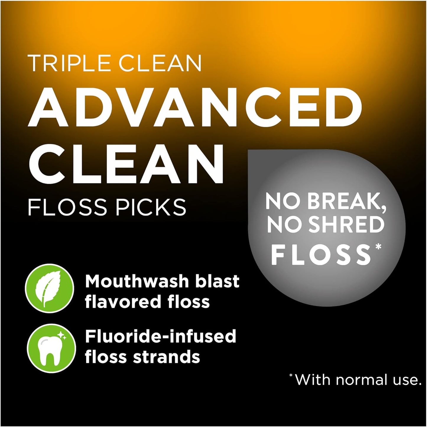 Triple Clean Advanced Clean Floss Picks, No Break & No Shred Floss, 75 Count, 3 Pack