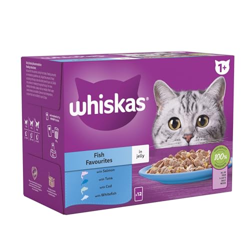 WHISKAS 1+ Adult Poultry Selection Wet Cat Food Pouches 40 x 85 g, 40 Jelly Pouches, Bulk Cat Food Megapack