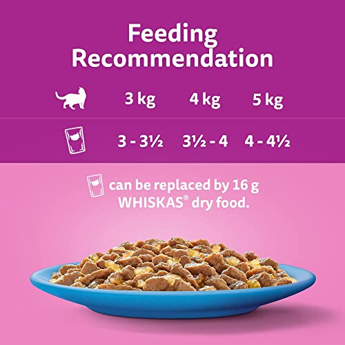 WHISKAS 1+ Adult Poultry Selection Wet Cat Food Pouches 40 x 85 g, 40 Jelly Pouches, Bulk Cat Food Megapack