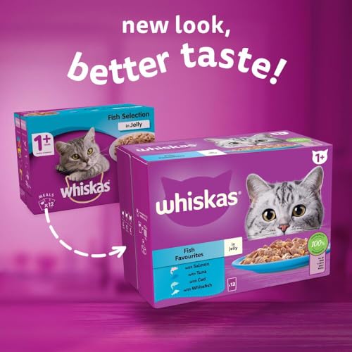 WHISKAS 1+ Adult Poultry Selection Wet Cat Food Pouches 40 x 85 g, 40 Jelly Pouches, Bulk Cat Food Megapack