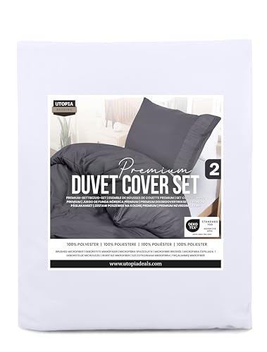 Utopia Bedding Duvet Cover Double - Soft Microfibre Polyester - Bedding Quilt Cover Set, with Pillow cases (Grey)