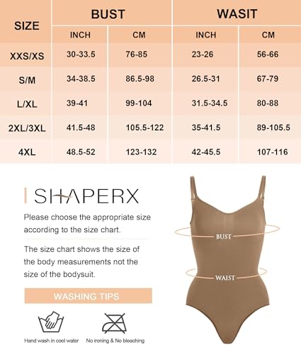 SHAPERX Women's Shapewear Bodysuit Tummy Control Body Shaper Seamless Sculpting Snatched Waist Body Suit