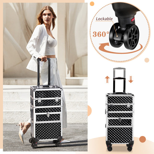 2-in-1 With Sliding Rail, Front Pull Flat, Left Pull Detachable Universal Wheel, Aluminum Makeup Case