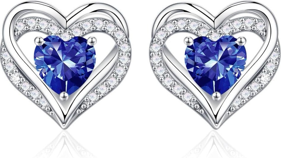 Women's Birthstone Earrings -925 Sterling Silver Heart-shaped Earrings