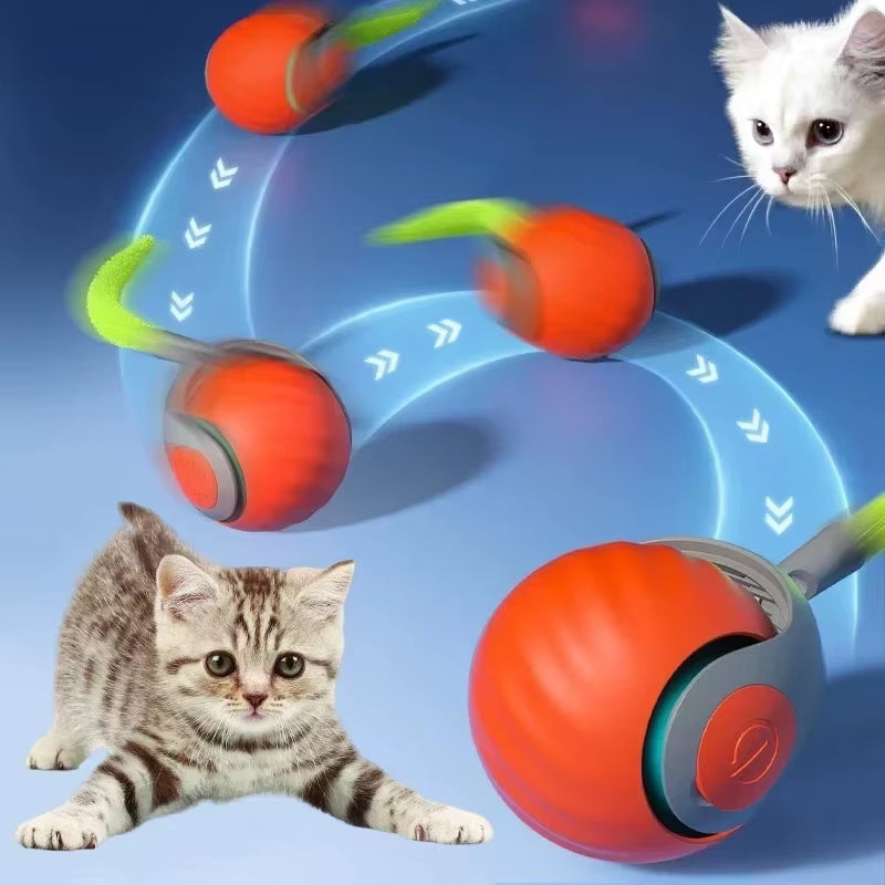 Smart Cats Toy Ball Electric Ball for Cats with Feather Teaser Intelligent Automatic Movement Active Scrolling Pet Toys Supplies