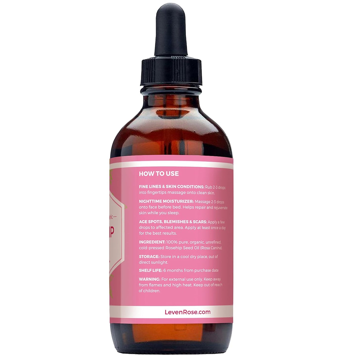 Rosehip Seed Oil for Face 4 Oz - Pure Rosehip Oil for Face - Unrefined Cold Pressed Rosehip Oil for Body - Nighttime Face Moisturizer for Hair, Skin & Nails