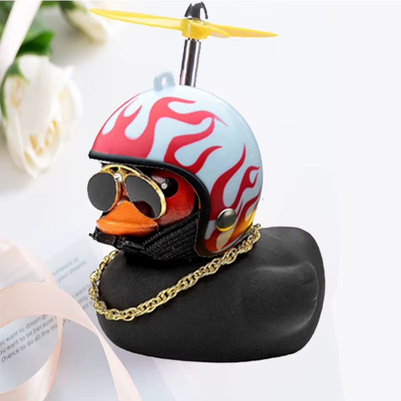 Car Duck with Helmet Broken Wind Pendant Small Yellow Duck Road Bike Motor Helmet Riding Cycling Accessories without Lights