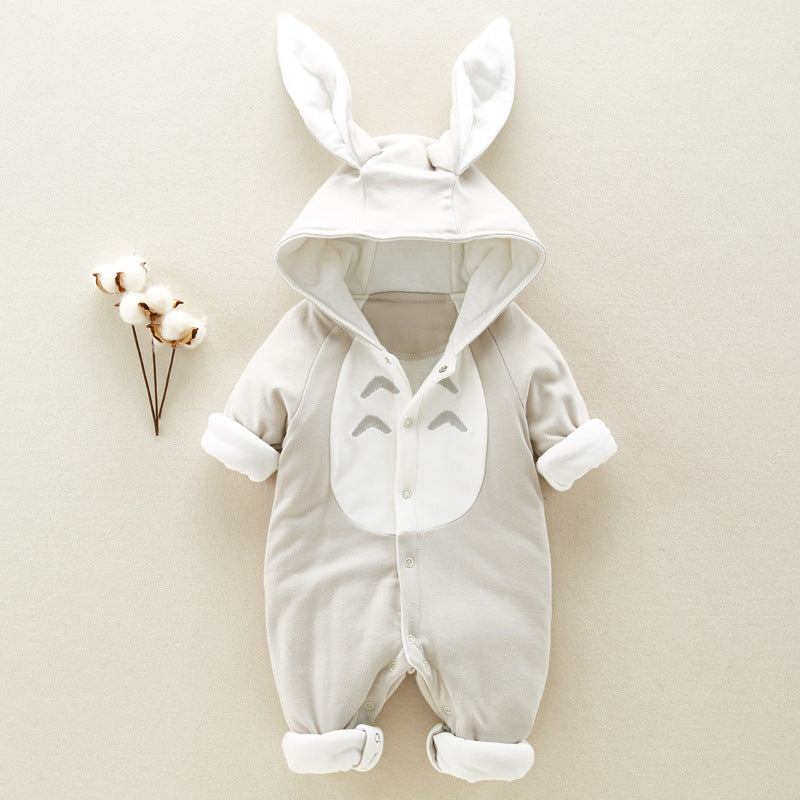 The new cotton padded cotton baby romper thickened chinchilla hooded cotton baby Onesies newborn go climbing clothes