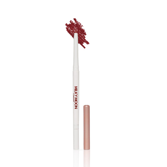 Milky Moon London - Smooth Glide Cream Lip Liner, Long Lasting & Highly Pigmented Dark Lip Liner for Bold lips, Moisturizing Matte Finish, Includes Lip Liner Sharpener & Brush - Plum