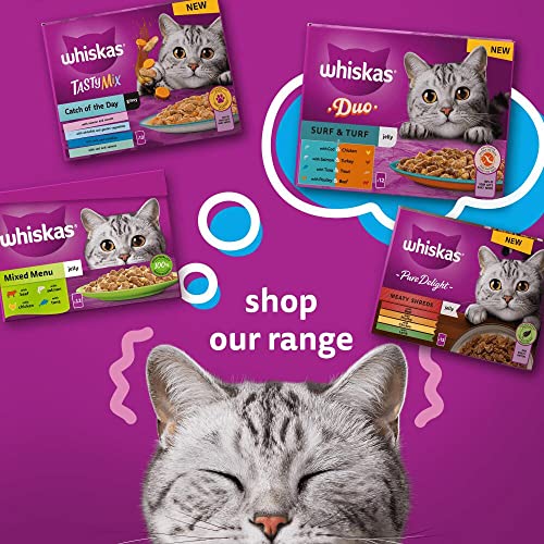 WHISKAS 1+ Adult Poultry Selection Wet Cat Food Pouches 40 x 85 g, 40 Jelly Pouches, Bulk Cat Food Megapack