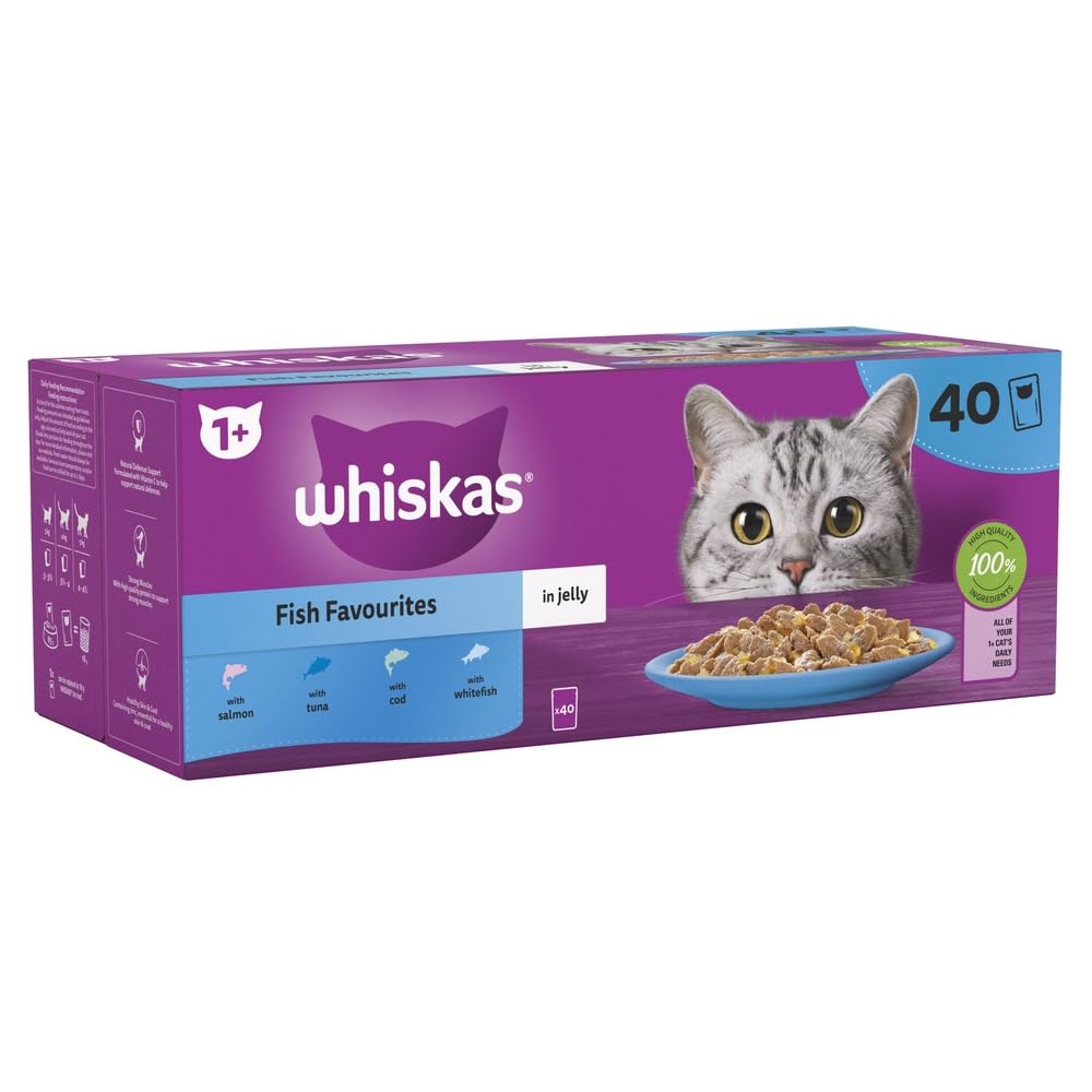 WHISKAS 1+ Adult Poultry Selection Wet Cat Food Pouches 40 x 85 g, 40 Jelly Pouches, Bulk Cat Food Megapack