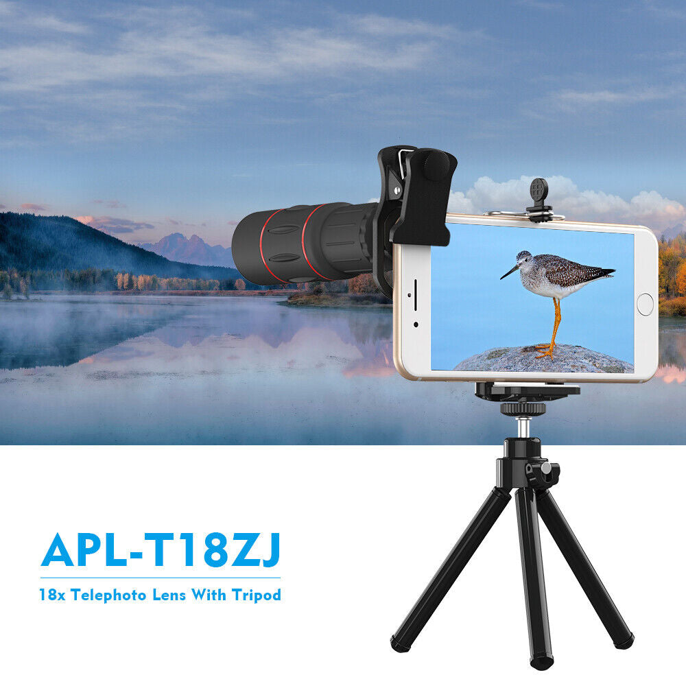 APEXEL 18X Telephoto Zoom Monocular Phone Camera Lens with Tripod Clip for Phone