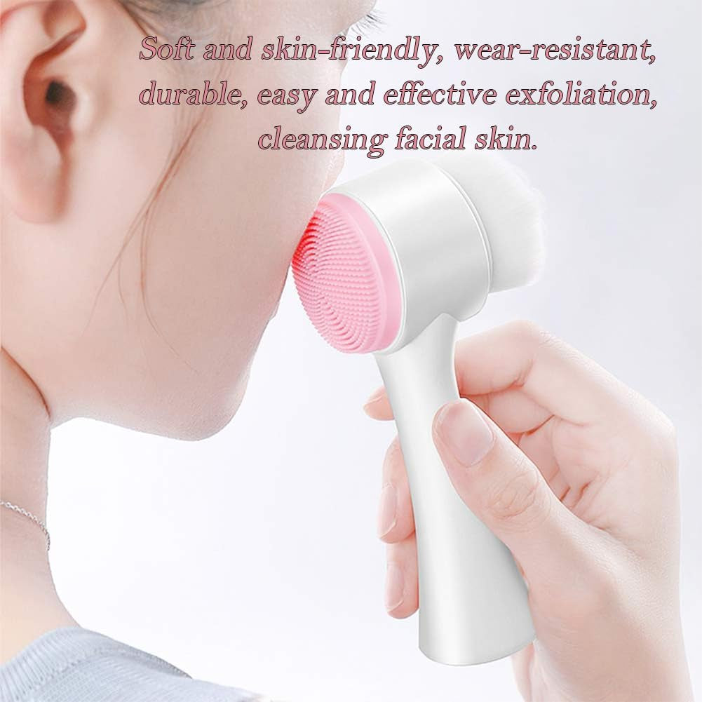 1 Pack Facial Cleansing Brush, 2-In-1 Two-Head Manual Cleansing Brush, Silicone Facial Scrubbing Brush for Deep Pores, Exfoliation, Blackhead Removal and Cosmetic Massage