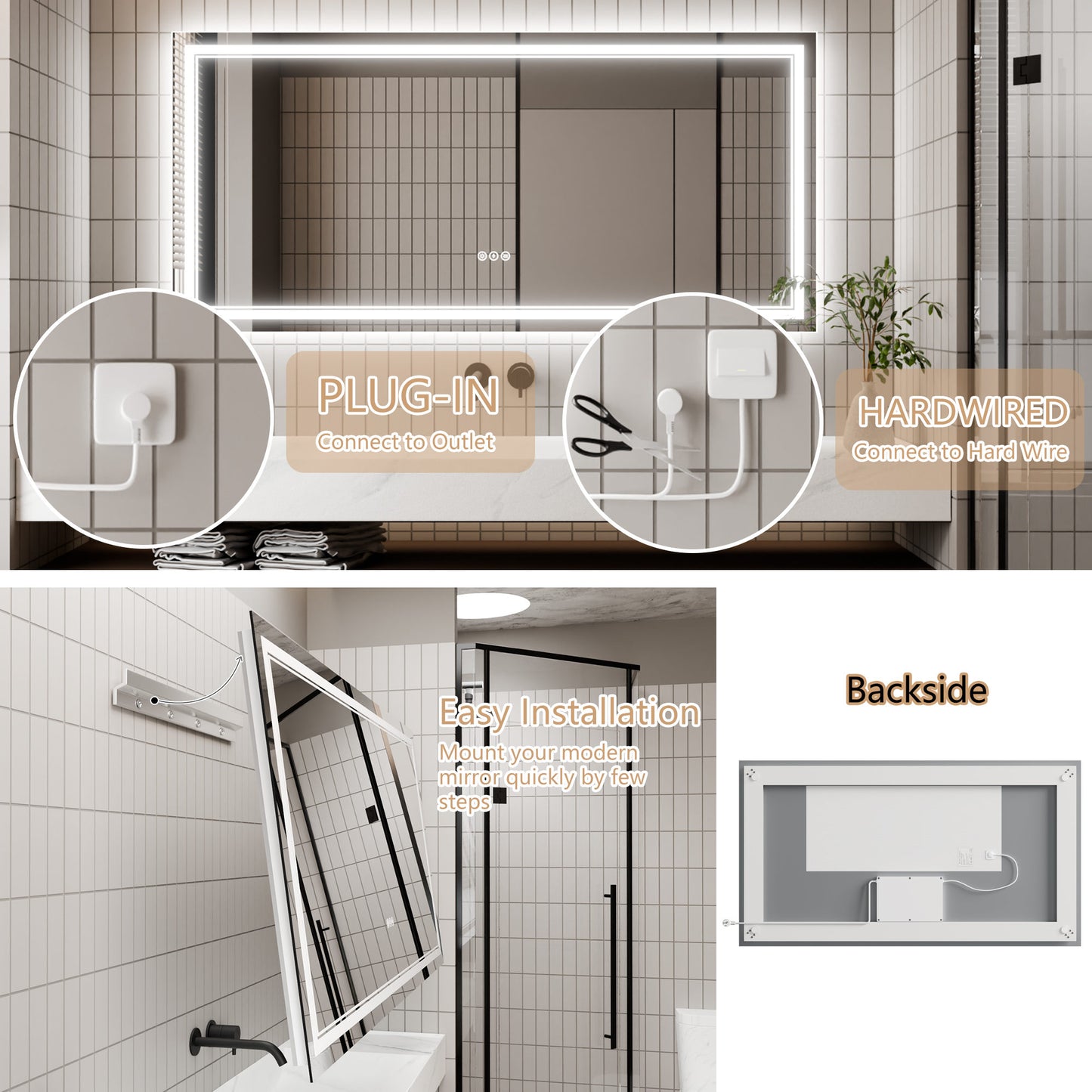 LED Bathroom Vanity Mirror with Light, 28 x 60 inch, Anti Fog, Dimmable,Tricolor temperature，Backlit &amp; Frontlit，Both Vertical and Horizontal Wall Mounted Vanity Mirror（28 x 60)