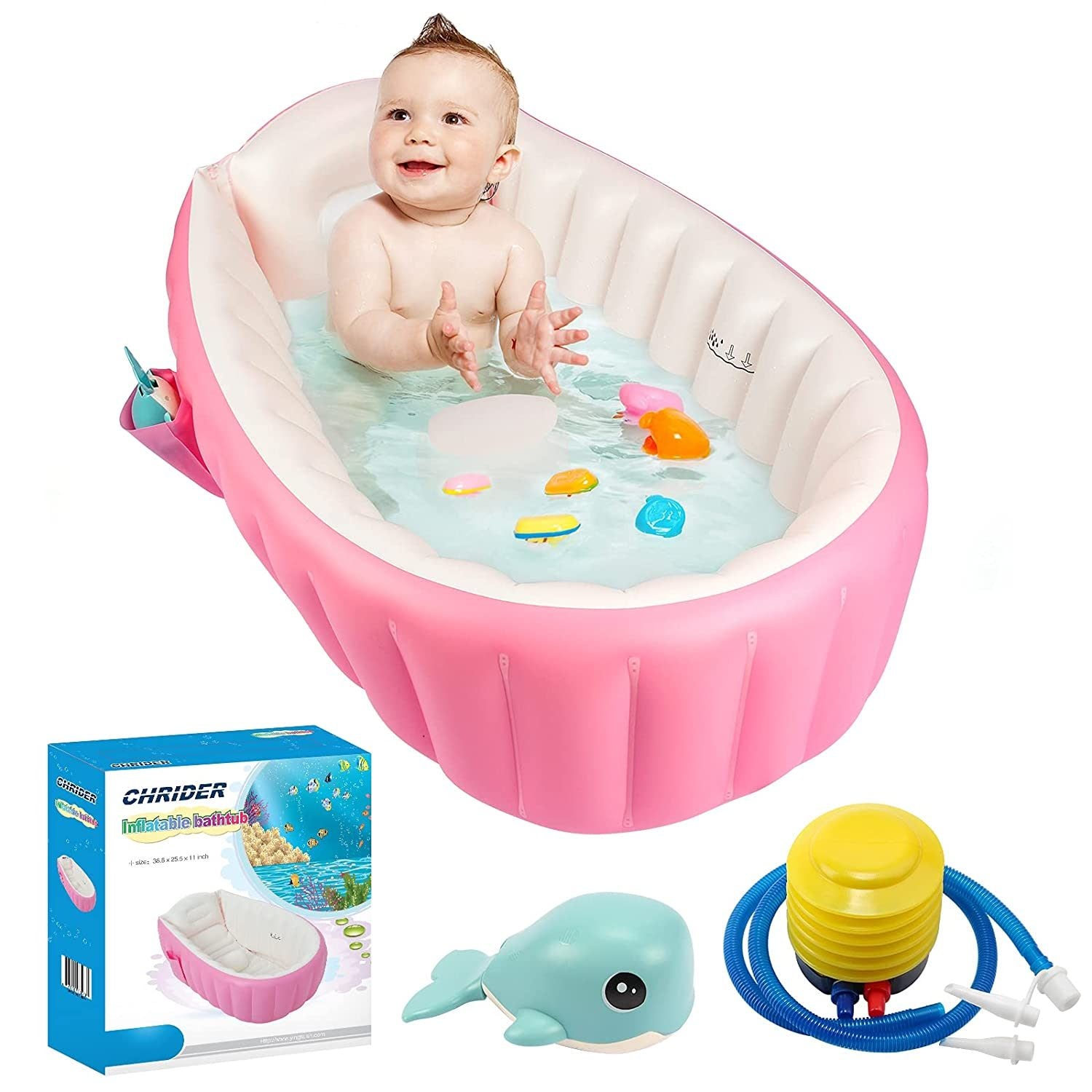 Aufblasbare Baby-Badewanne mit Luftpumpe, tragbare Baby-Badewanne Anti-Rutsch-Badewanne Reise-Badewanne