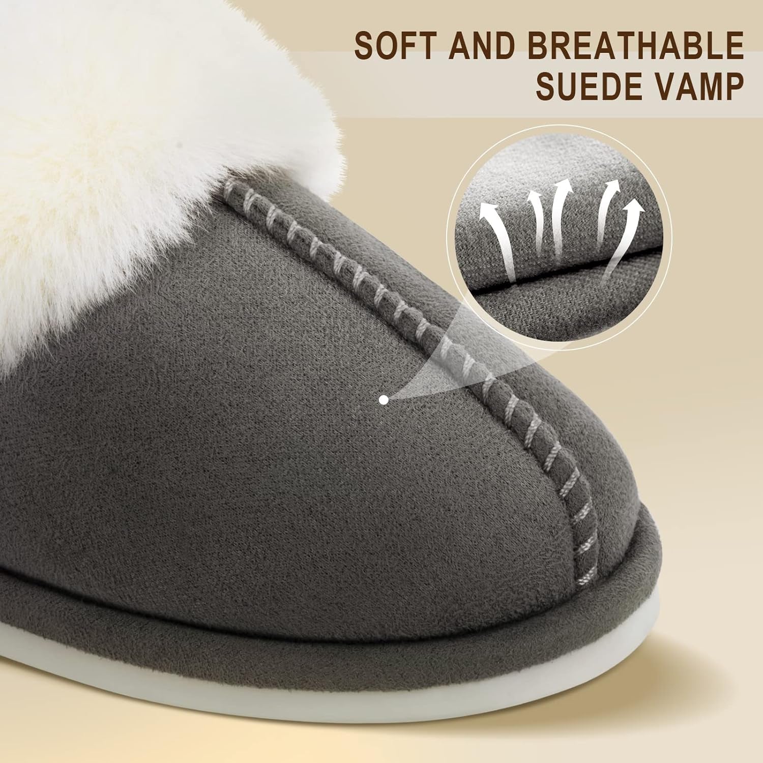 Women Slippers with Memory Foam, Fuzzy Warm Bedroom House Shoes, Fluffy Winter Indoor Outdoor Anti-Skid Sole