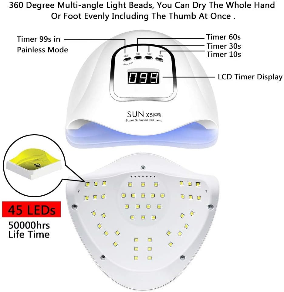 UV LED Nail Lamp 150W, Professional Nail Dryer Gel Polish Light, UV Nail Light With 4 Timer Setting, Nail Polish Curing Gel LED Dryer, Professional Nail Art Tools With Automatic Sensor, LCD Display